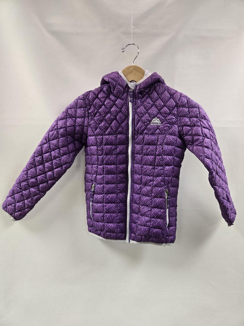 Snozu Jacket Girls Medium 10/12 Purple Hooded Quilted Puffer Aztec Print Coat